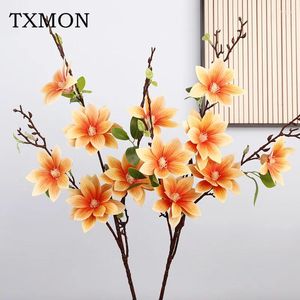 Fleurs décoratives 87cm 3d Real Touch Magnolia Branche artificielle Marriage Arrangement floral Accessoires Access