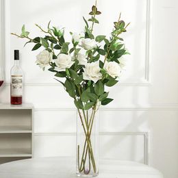 Fleurs décoratives 87 cm soie artificielle blanche rose pour vase jardin mariage maison décorations de salle de Noël accessoires cadeau couronne bouquet