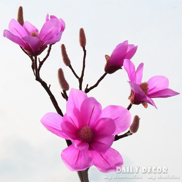 Fleurs décoratives 88 cm Real Touch / Natural High Simulation 5 Heads Long Magnolia en gros de fleur artificielle Fleur