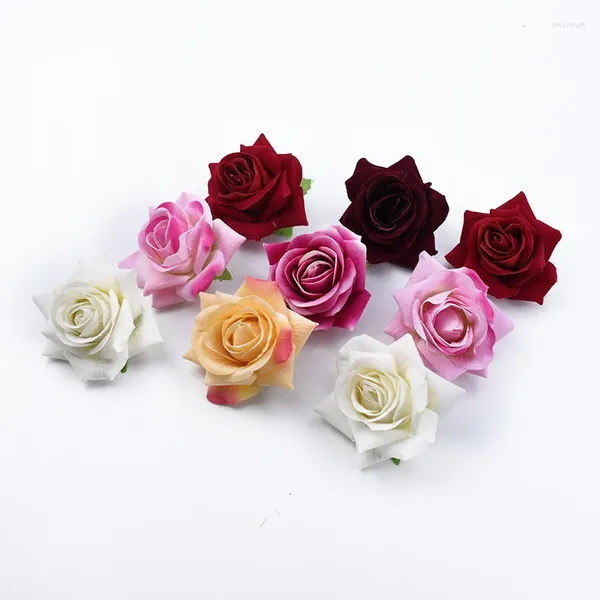 Fleurs décoratives 8cm Roses de fleurs artificielles Tête vendant de haute qualité pour les accessoires de mariée de mariage Boîte de bricolage