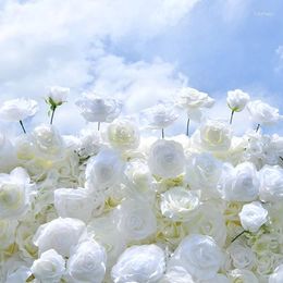 Fleurs décoratives 8ft x Roll Up Tissu Fleur Mur de fleur Rose artificielle Blanc pour la décoration de fond de mariage