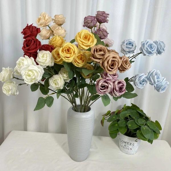 Fleurs décoratives 8 têtes/branche, Mini boutons de roses, fleurs artificielles, accessoires de décoration de maison de mariage, de salle