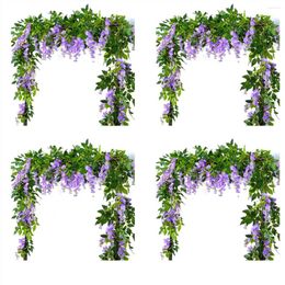 Flores decorativas 8pcs 7 pies/PCS Artificial Wisteria Vine Flower Garland Rattan colgando para la ceremonia al aire libre Púrpura
