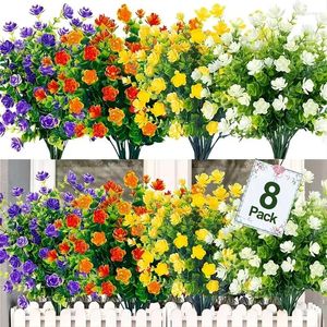 Fleurs décoratives 8pcs anti-UV artificiels pour la maison du jardin - simulation réaliste bouquets floraux et arbustes