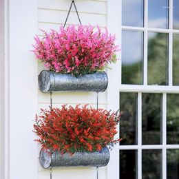 Flores decorativas 8 piezas Conjunto de lavanda artificial Arbustos resistentes a los rayos UV Plantas No se desvanecen Jardín falso al aire libre Porche Caja de ventana Decoración de la boda en casa