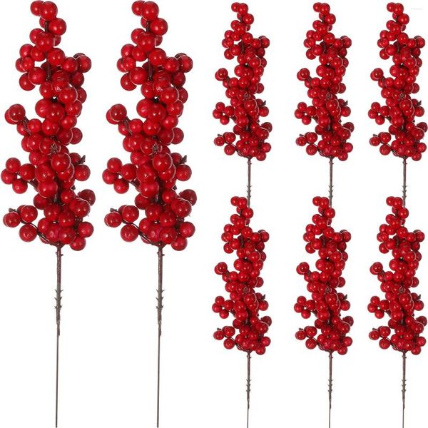 Fleurs décoratives 8 pièces tiges de baies rouges artificielles baies de houx d'hiver choix artisanaux arrangement floral pour décorations de bricolage d'arbre de Noël
