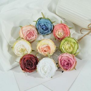 Fleurs décoratives 8 pièces têtes de roses artificielles en soie pour bricolage fête de mariage décoration de la maison couronne Scrapbooking artisanat fausse fleur