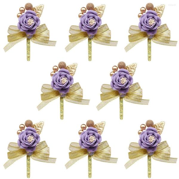 Fleurs décoratives 8pcs Demoiselle D'honneur Et Garçons D'honneur Robe Corsage Accessoires Ruban Simulation Rose DIY Business Party Accessoires De Mariage XH0727