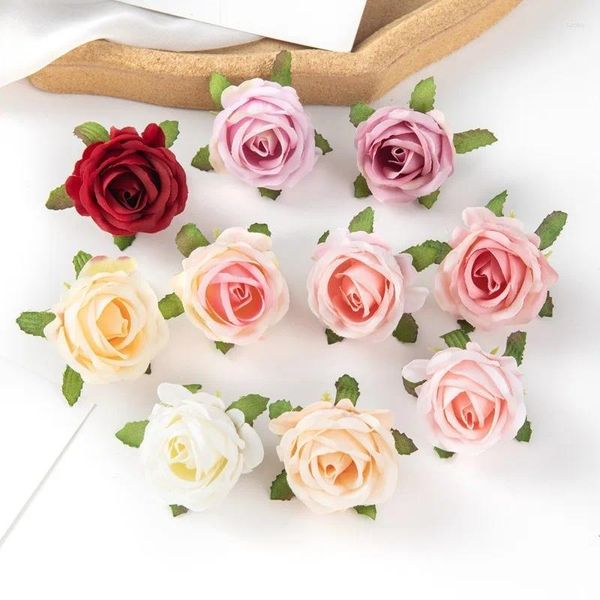 Flores Decorativas 8 Unids/Paquete Planta Simulada Rosas Seda Diy Accesorios Hechos A Mano Sombreros De Paja Decoraciones Bodas Familia Cumpleaños Reunión