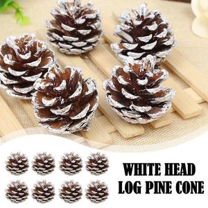 Fleurs décoratives 8PCS / Set White Head Log Pine Cone Creative Artificial Dyed Plante Fake DIY Festival de Noël Festival Flower Wreath Decor