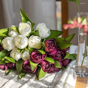 Flores decorativas 8 Uds tulipanes ramo Artificial mano de lujo decoración del hogar sala de estar jardín decoración de mesa de boda Accesorios