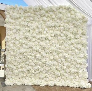 Fleurs décoratives 8x8 pi Mur fleuri mariage Rose Floral 3D Roll Up Panneau de tissu blanc