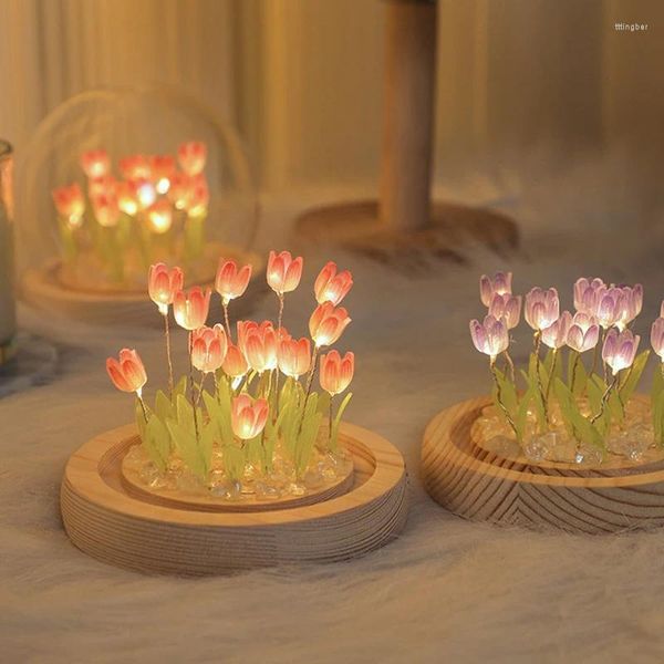 Flores decorativas 9/13/16 piezas de tulipán artificiales Flower Night Simulation Tulips Tulips Bedside Led Nightlight Decoración del hogar Regalos