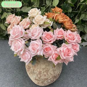 Fleurs décoratives 9 roses d'angle grand bouquet artificiel mariage de haute qualité de la scène de décoration de maison affichage fleur cadeau rose blanc