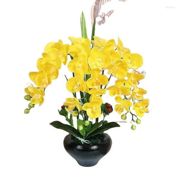 Fleurs décoratives 9 fourchettes, plantes d'orchidées Phalaenopsis artificielles en pot, vente en gros