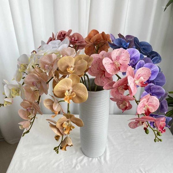 Fleurs décoratives 9 têtes papillon 3D orchidée française, décoration de maison, Phalaenopsis artificielle, fausse fleur de mariage, mur DIY