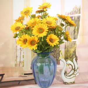 Fleurs décoratives 9 têtes Bouquet de tournesol artificiel Silk Craft Daisy Flower Fake Plastic Plant Wedding Home Party Garden Spring Festival