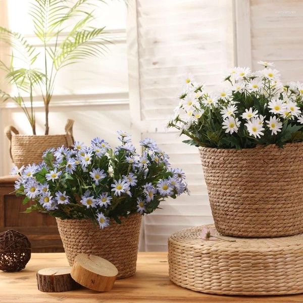 Fleurs décoratives 9 têtes Daisy Fleur artificielle Chamomile Silk Grass Rope Basket Pobreaux