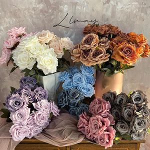 Fleurs décoratives 9 têtes Diamond Rose Bouquet Artificiel Flower Bunch Arrangement de mariage européen DÉCOR HOTER POPS GADE