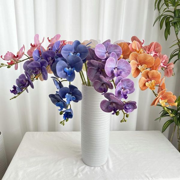 Fleurs décoratives 9 têtes Simulation orchidée papillon 3D vraie touche Phalaenopsis faux Bouquet pour la décoration de la maison de mariage