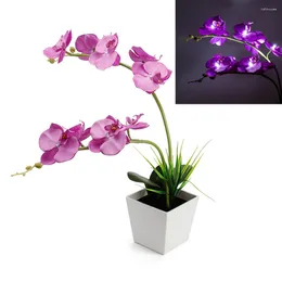 Fleurs décoratives 9 LED Artificial Flower Light Orchid Pot Faux Plantes Lights Phalaenopsis