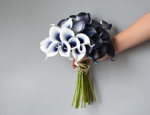Fleurs décoratives 9 bleu marine Calla Llily plage mariage Faux Real Touch Lily bricolage bleu Bouquet pièce maîtresse