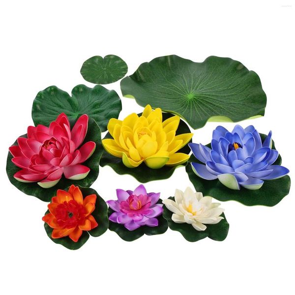 Flores decorativas 9 PCS Artificial Lotus Fuente Decoración Surface Adornment Decoraciones del hogar Eva Lily