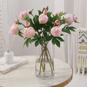 Fleurs décoratives 9 pièces pivoine avec bourgeon pétales de soie violet bouquet de roses 47CM fleur artificielle fête de mariage décoration de la maison affichage de bureau -