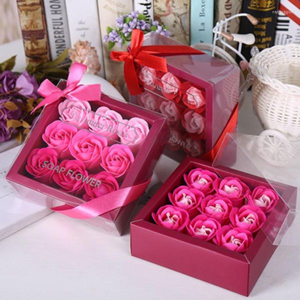 Fleurs décoratives 9 Rose Savon Fleur Creative Cadeau de Noël Anniversaire Fête des Mères Saint Valentin Boîte