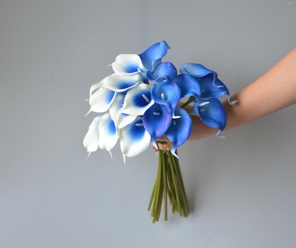 Flores decorativas 9 Royal Blue Calla Lily Real Touch Picasso DIY Ramo de boda