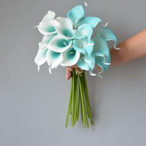 Fleurs Décoratives 9 Turquoise Picasso Calla Lily DIY Mariage Real Touch Maison Artificielle