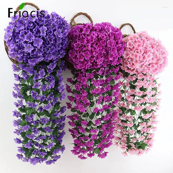 Flores decorativas 90/80 cm Violeta Violeta Cesta de cuello de pared artificial Simulación Flor falsa para el jardín de bodas al aire libre Decoración de la fiesta del jardín de bodas