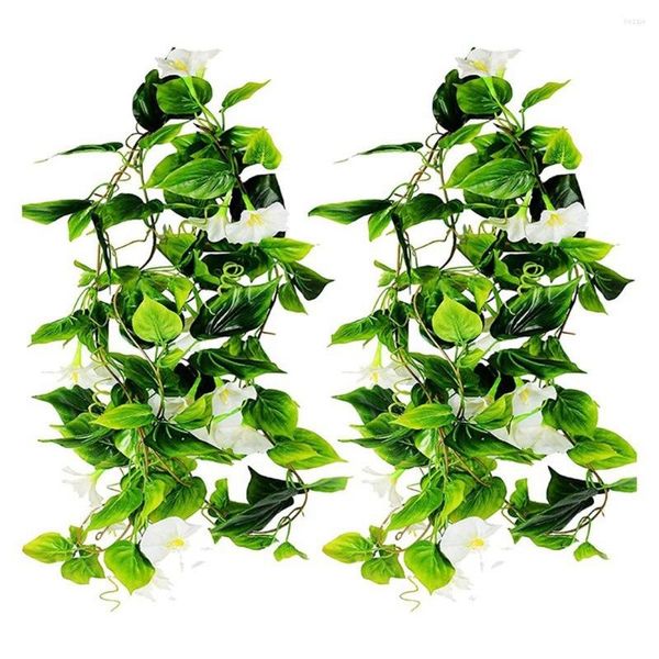 Flores decorativas 90 pulgadas vides artificiales gloria de la mañana plantas colgantes hojas verdes falsas jardín boda valla decoración blanco