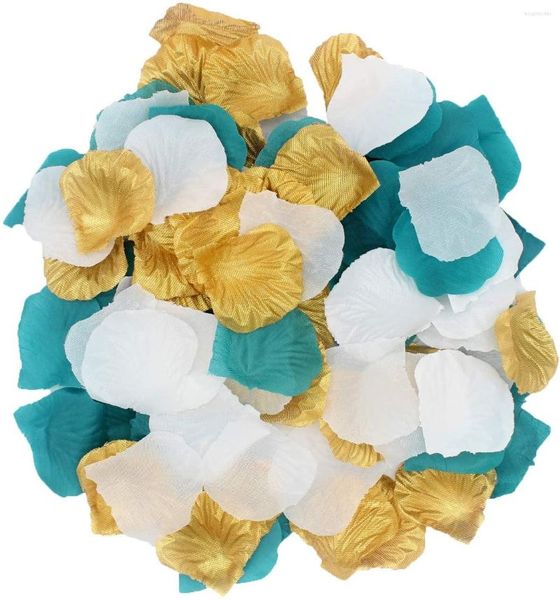 Flores decorativas 900PCS Teal Gold White Silk Rose Petals Flor artificial para boda Mesa de fiesta Confeti Pasillo Runner