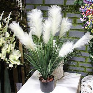 Fleurs décoratives 90 cm 5 têtes plantes de mariage grand arbre de roseau artificiel faux oignon herbe soie scirpe plante feuilles de papier pour la décoration intérieure