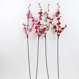 Fleurs décoratives 90 cm Artificiel à 3 volutes Plum Blossom Peach Red Branch Mariage Set et arrangement de fleurs