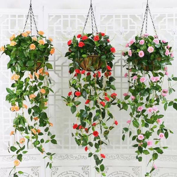 Flores decorativas de 90 cm planta colgante artificial rosa petunia viñica flor de la fiesta del hogar