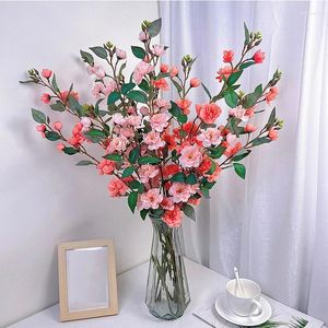 Fleurs décoratives 90 cm artificielles avec feuilles simulation Camellia Branch Fake Fake Plants Arrangement flor