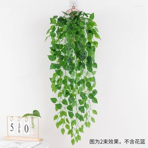 Flores decorativas 90 cm Real Touch Plantas artificiales Colgando Hojas de hiedra Rábano verde Algas Begonia Uva Fake Vine Home Garden Wall Party