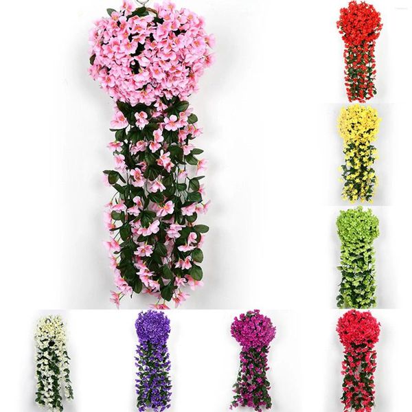 Flores decorativas 90 cm violeta artificial multicolor simulación de seda orquídea colgante de pared falso para decoración del hogar suministros de boda