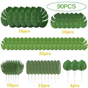 Fleurs décoratives 90pcs feuilles de palmier tropicales artificielles hawaïennes Luau Safari Jungle fête décoration été mariage anniversaire décor à la maison