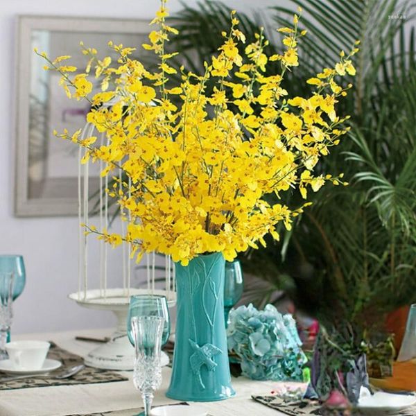 Flores decorativas 92 cm de altura orquídea flor artificial Phalaenopsis gabinete de TV decoración mesa de comedor sala de estar amarillo primavera