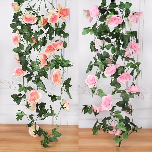 Fleurs décoratives 95 cm guirlande de fleurs artificielles soie Rose lierre vigne faux plantes rotin pour mariage maison jardin suspendu décor fête d'anniversaire