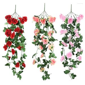 Fleurs décoratives 95 cm rotin artificiel suspendu Rose vigne pour couronne de mariage maison décoration murale guirlande plante fausse fleur