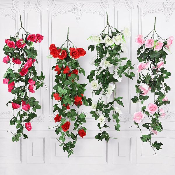 Fleurs décoratives 95 cm Artificielle Rose Vigne Arche De Mariage Décoration Soie Usine Guirlande De Lierre Pour La Maison Fête De Noël Suspendus Décor