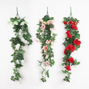 Fleurs décoratives 95 cm rose rose artificielle Silk Garland Fake Plant Vine Automn Wedding Home Room Decor Arrangement Christmas Arch