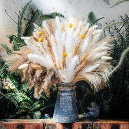 Fleurs décoratives 98 pièces Pampas herbe mélange Bouquet Boho décor à la maison naturel séché pour mariage noël Flores Secas Decorativas mariée