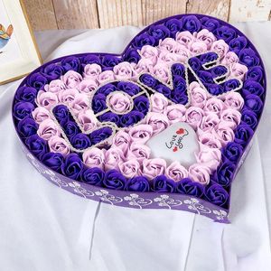 Fleurs décoratives 99 têtes de savon en forme de coeur, boîte-cadeau de fleurs parfumées pour la Saint-Valentin, Rose avec ours, noël, anniversaire, mariage pour petite amie