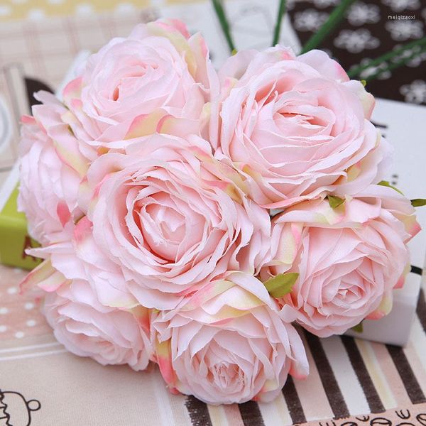 Fleurs décoratives 9 CM grand corsage en soie artificielle coiffure Rose pour Scrapbook décor de l'année mariage jardin bricolage maison boîte à bonbons