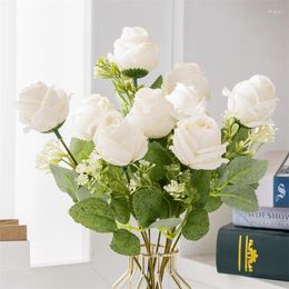 Fleurs décoratives 9heads / 1 Bouquet Artificial Silk Rose Bride Flower for Wedding Party Home Decoration1 Vintage Rose / Bunga Rose / Bu
